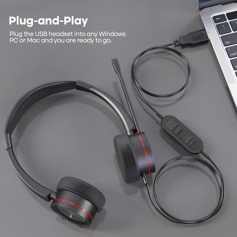 MKJ USB Headset with Microphone for Work, Wired Computer Headset for Business Calls, Noise Canceling Call Center Headphone for Office PC, Laptop, Zoom, Teams, Webinars, Softphones, Virtual Learning - Image 2